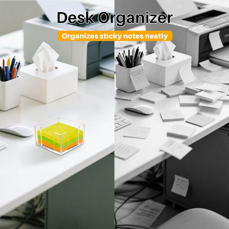 Yncotte Acrylic Sticky Note Holder, 3x3 Inch Clear Dual Openings Square Notepad Organizer with Anti-Slip Base, Sticky Note Dispenser Memo Holder Case for Desk Office School Supplies(No Pads) - Image 5
